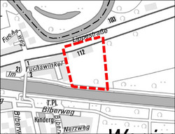 Ein Auszug aus dem Stadtplan mit der Abgrenzung des Baugebietes.