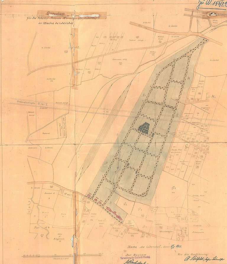 Lageplan für die Arbeiter-Kolonie Herringen (Isenbecker Hof) der Zeche De Wendel, 1922