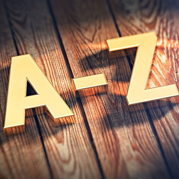 ''A-Z'' in goldenen Buchstaben auf Holz 
