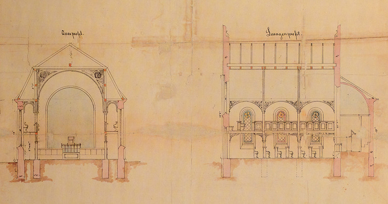 Ausschnitt aus der Bauzeichnung für den Neubau der Synagoge, 1868