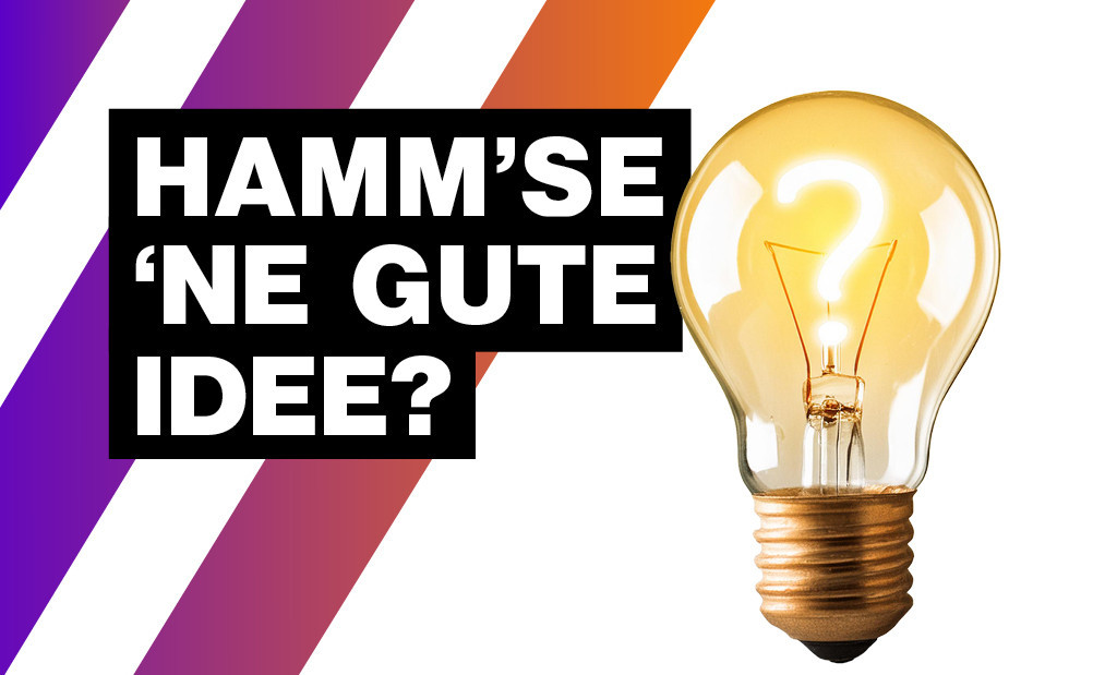 Bild einer Glühbirne zusammen mit der Aufschrift ''Hamm`se `ne gute Idee?'' 