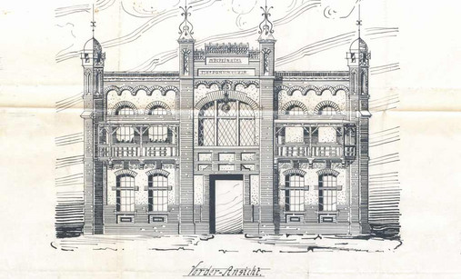 Zeichnung für den ''Neubau einer Wasch- und Speiselhalle nebst Lagerraum'', 1907