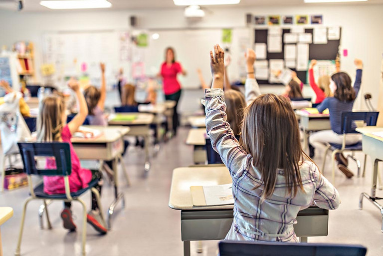 aufzeigende Kinder in einer Unterrichtsklasse