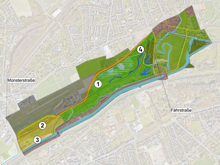 Das Bild zeigt die Maßnahmen im Teilabschnitt 1 des Projektes "Erlebensraum Lippeaue"