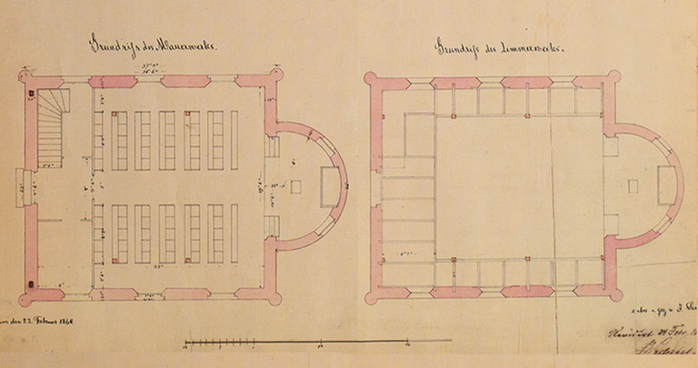 Ausschnitt aus der Bauzeichnung für den Neubau der Synagoge, 1868