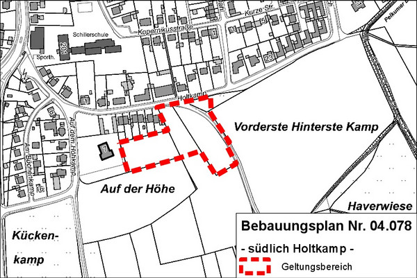 Ein Auszug aus dem Stadtplan mit der Abgrenzung des Baugebietes.