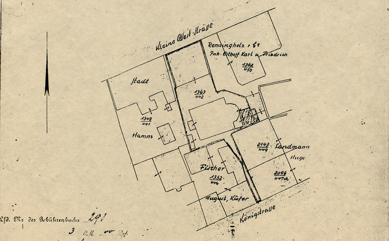 Grundstück der Synagogengemeinde Hamm an der Kleinen Weststraße, Auszug aus dem Katasterplan, 1930